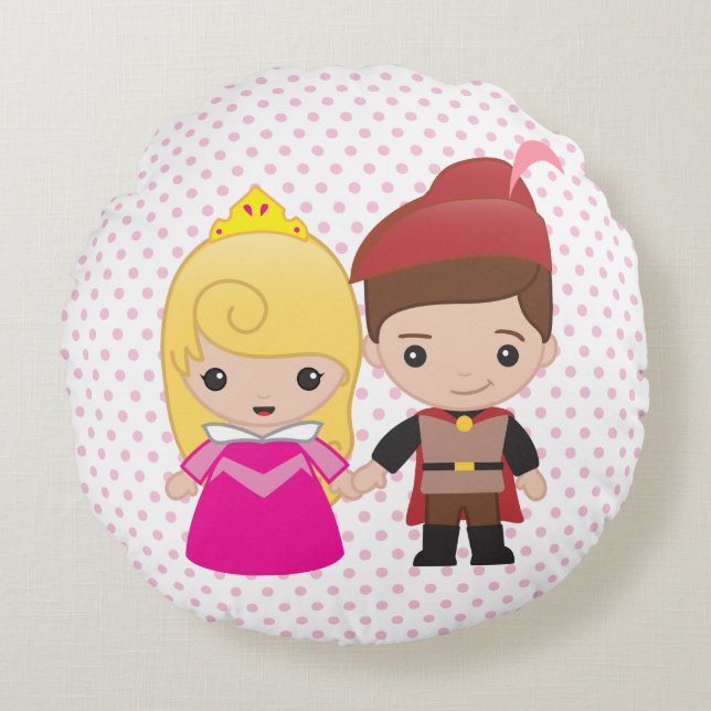 Aurora and Prince Philip Emoji Round Pillow (Front)