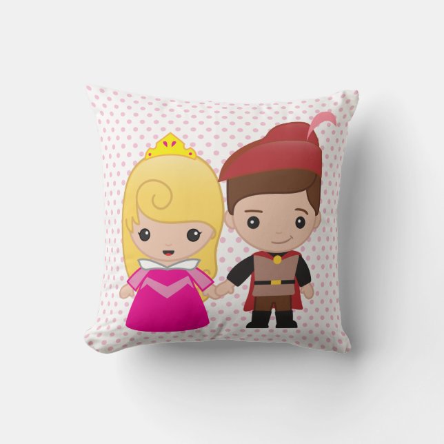 Aurora and Prince Philip Emoji Throw Pillow (Front)