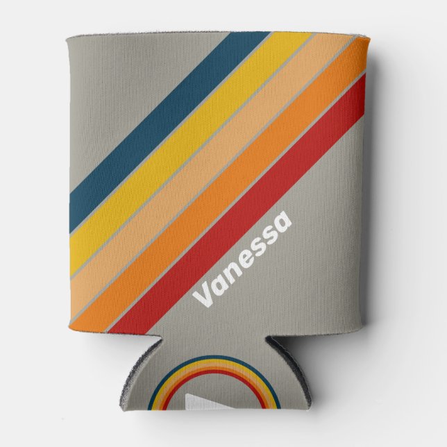 Aurora Arcade Striped with Name Can Cooler (Front)