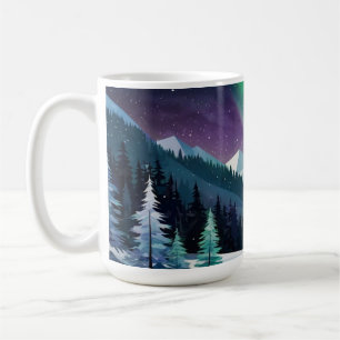 Aurora Borealis 2D Mug Forêt et montagnes de nei