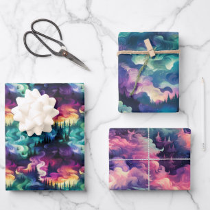 Aurora Borealis 3D Dreamscape: Ethereal Design Wrapping Paper Sheet