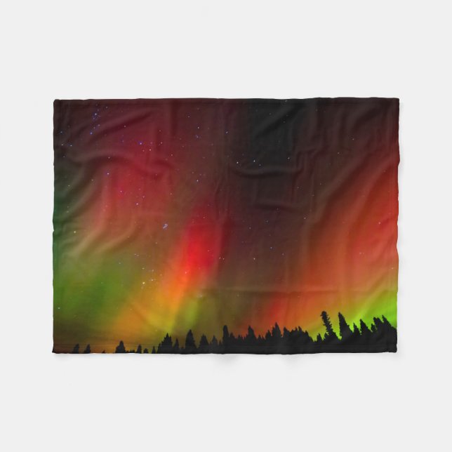 Aurora Borealis and trees Fleece Blanket (Front (Horizontal))