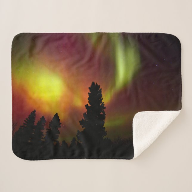 Aurora Borealis and Trees Sherpa Blanket (Front (Horizontal))
