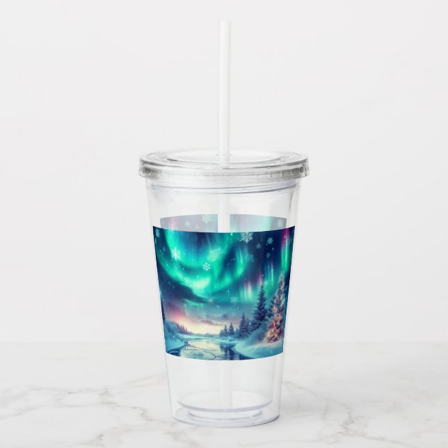 aurora borealis/Christmas/Winter Acrylic Tumbler (Front)