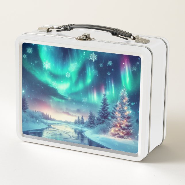 aurora borealis/Christmas/Winter Metal Lunch Box (Front)
