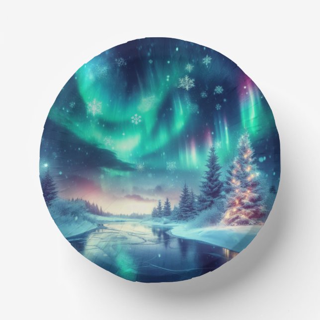 aurora borealis/Christmas/Winter Paper Plate (Front)
