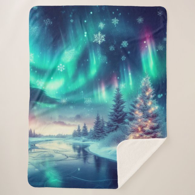 aurora borealis/Christmas/Winter Sherpa Blanket (Front)