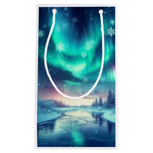 aurora borealis/Christmas/Winter Small Gift Bag (Front)