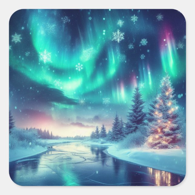aurora borealis/Christmas/Winter Square Sticker (Front)