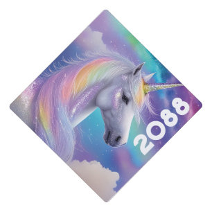 Aurora Borealis Fantasy Rainbow Glitter Unicorn Graduation Cap Topper