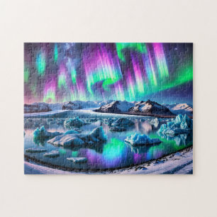 Aurora Borealis Iceland Northern Lights Landscape Jigsaw Puzzle