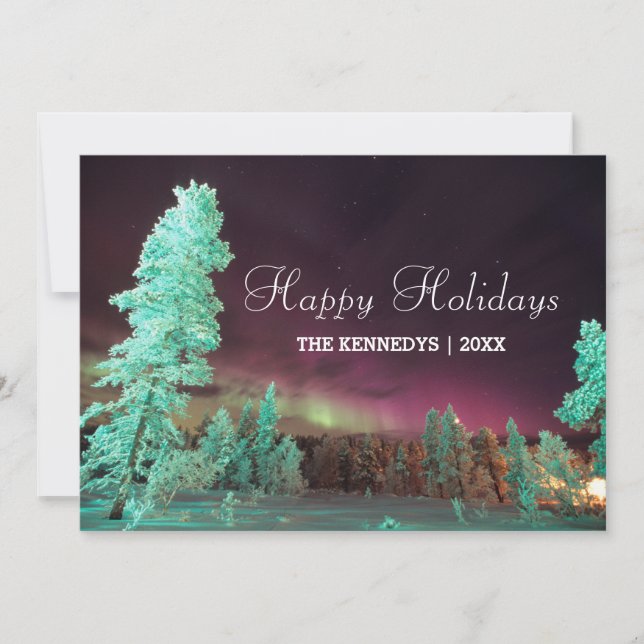 Aurora Borealis in Finland at Wintertime Holiday Card (Front)