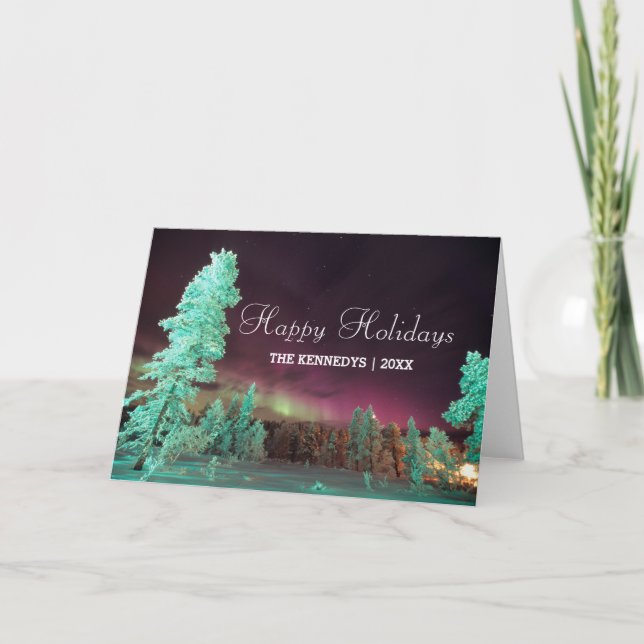 Aurora Borealis in Finland at Wintertime Holiday Card (Front)
