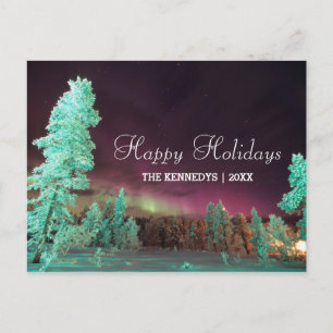 Aurora borealis - Lime Green Trees in Finland Holiday Postcard