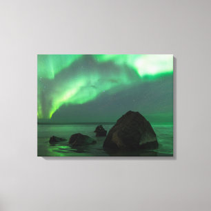 Aurora Borealis   Lofoten Beach Norway Canvas Print