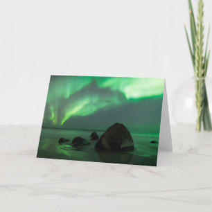 Aurora Borealis   Lofoten Beach Norway Card