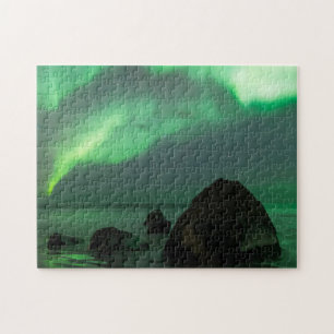 Aurora Borealis   Lofoten Beach Norway Jigsaw Puzzle