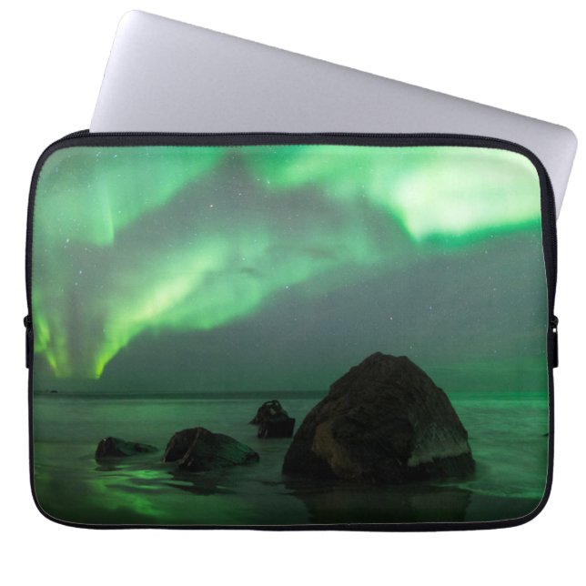 Aurora Borealis | Lofoten Beach Norway Laptop Sleeve (Front)
