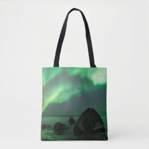 Aurora Borealis   Lofoten Beach Norway Tote Bag