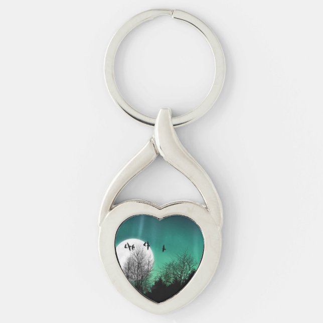 Aurora Borealis & Moon - Green Keychain (Front)