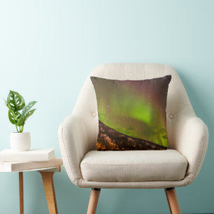 Aurora Borealis   Mountains Fairbanks Alaska Throw Pillow