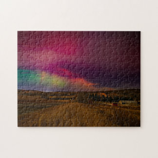 Aurora Borealis Night Sky | Alberta Prairie Landsc Jigsaw Puzzle