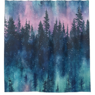 Aurora Borealis Night Sky Pine Forest Glow