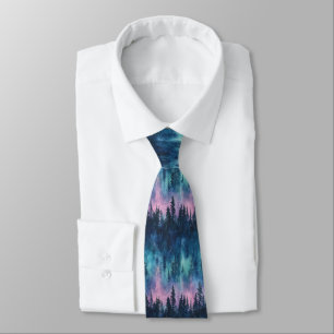 Aurora Borealis Night Sky Pine Forest Glow Tie