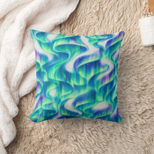 Aurora Borealis Northern Lights Abstract Pattern Throw Pillow (Blanket)
