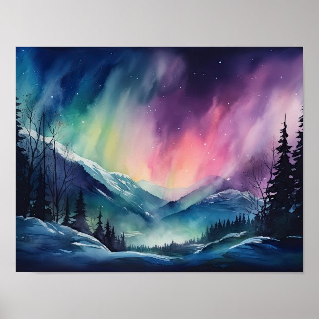 Aurora Borealis Northern Lights Art Print Poster (Front)