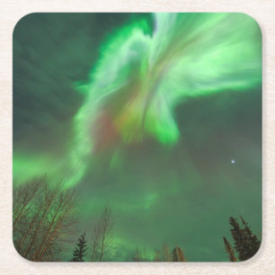 Aurora Borealis Northern Lights   Fairbanks Square Paper Coaster