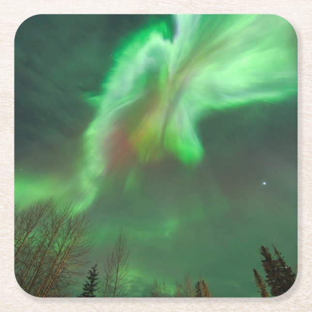 Aurora Borealis Northern Lights | Fairbanks Square Paper Coaster (Front)