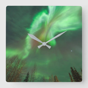 Aurora Borealis Northern Lights   Fairbanks Square Wall Clock