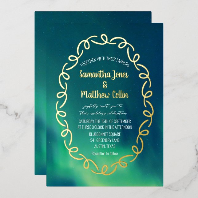Aurora Borealis Northern Lights Gold Foil Wedding (Front/Back)