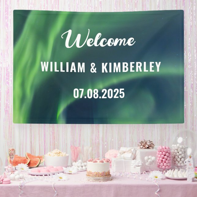 Aurora Borealis Northern Lights Green Wedding  Ban Banner (Party)
