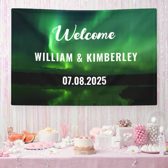 Aurora Borealis Northern Lights Green Wedding Bann Banner (Party)