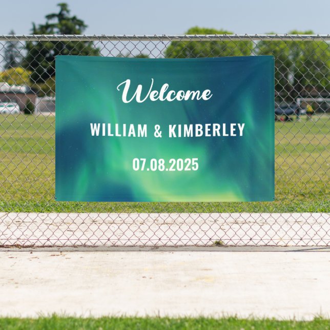 Aurora Borealis Northern Lights Green Wedding  Banner (Insitu)