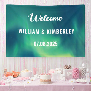 Aurora Borealis Northern Lights Green Wedding Banner