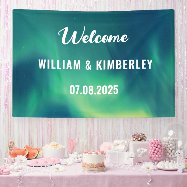 Aurora Borealis Northern Lights Green Wedding Banner (Party)