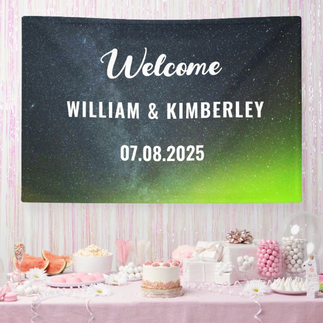 Aurora Borealis Northern Lights Green Wedding  Banner (Party)
