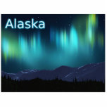 Aurora Borealis - Northern Lights Photo Sculpture Magnet<br><div class="desc">A multi-coloured, fractal rendering of the aurora borealis, or Northern Lights, superimposed on a digital painting of snow-covered mountains. Text reading "Alaska" also appears in glowing blue and white. Feel free to ask me if you need assistance with other sizes. Click on "Ask this Designer" in the upper right-hand corner....</div>
