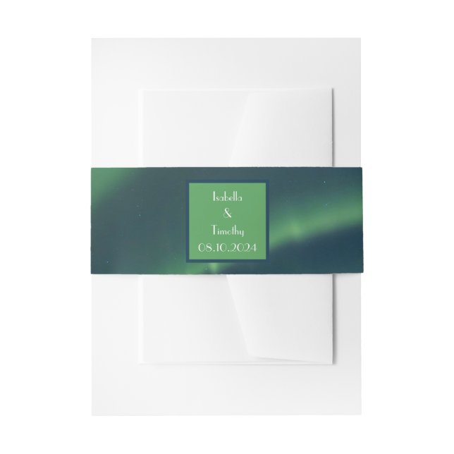 Aurora Borealis Northern Lights Sky Green Wedding Invitation Belly Band (Front Example)