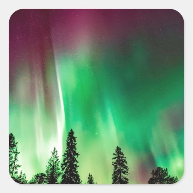 Aurora borealis northern lights square sticker (Front)