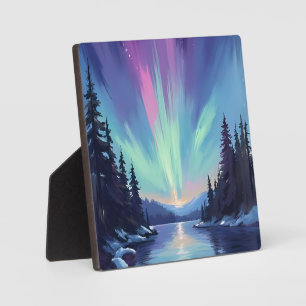 Aurora Borealis Northern Lights Watercolor Plaque