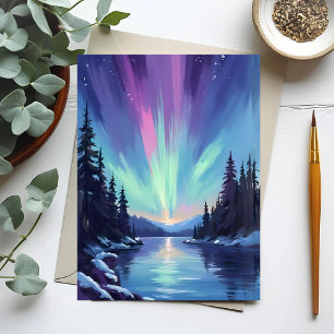 Aurora Borealis   Northern Lights Watercolor Postcard