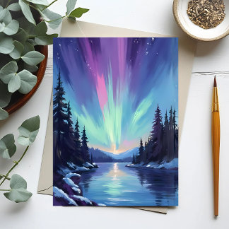 Aurora Borealis | Northern Lights Watercolor Postcard