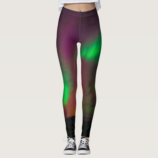 Aurora Borealis Northern lights winter stars sky Leggings (Front)