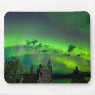 Aurora borealis over boreal forest mouse pad