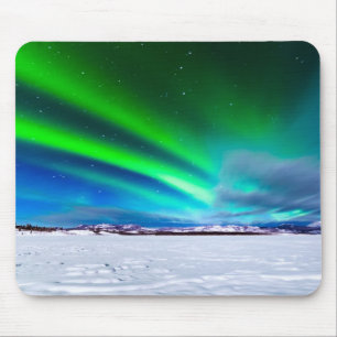 Aurora borealis over frozen Lake Laberge, Yukon Mouse Pad