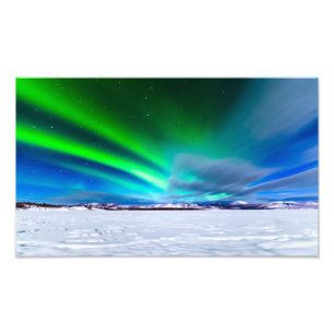 Aurora borealis over frozen Lake Laberge, Yukon Photo Print